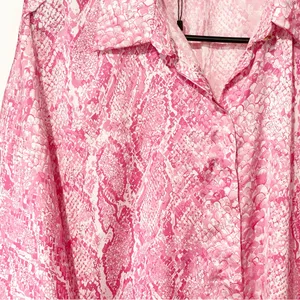 Zara Size Large Pink Silk Snake Print Button Front‎ Blouse Top thumbnail 2