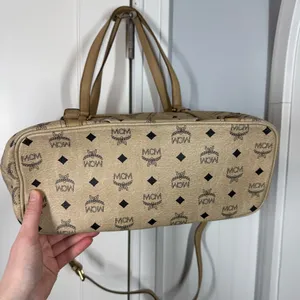 MCM Visetos 2 Way Monogram Bag with Crossbody Strap tan cream neutral‎ designer thumbnail 4