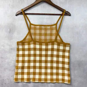 Madewell Womens Gingham Apron Sweater Tank Size XL Antique Gold Cotton Blend thumbnail 2