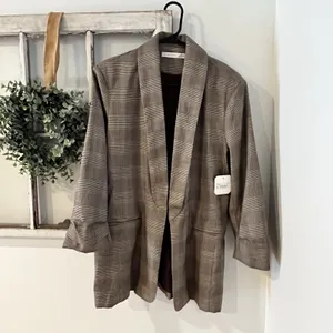 NWT Altar'd State Plaid Collared Longline Blazer Jacket Casual Chic‎ Size L thumbnail 2