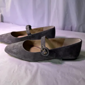 Ann Taylor Factory Gray Suede Flats with Buckle thumbnail 9