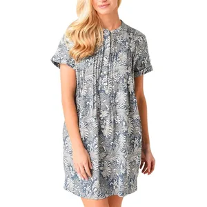 Faherty Gemina‎ Dress Size Small Blue White Printed Linen Blend Beachy Coastal thumbnail 2