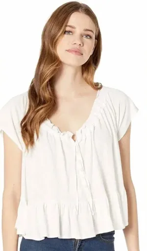 NWT new Free People White Charlie boho peasant blouse size large L thumbnail 1