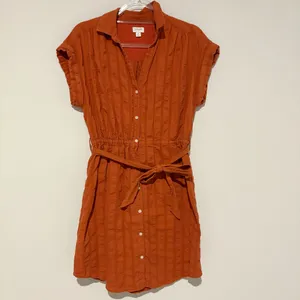 J. Crew Button Up‎ Stripe Short Sleeve Dress Burnt Orange Size Small thumbnail 2