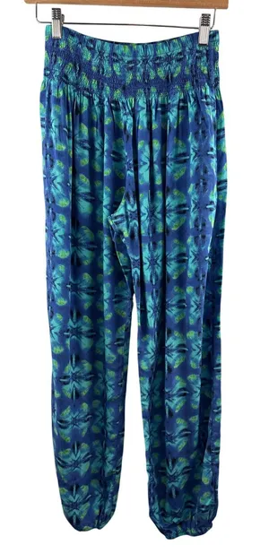 Women’s Lotus & Luna Small Blue & Green Patterned Harem Pants thumbnail 1