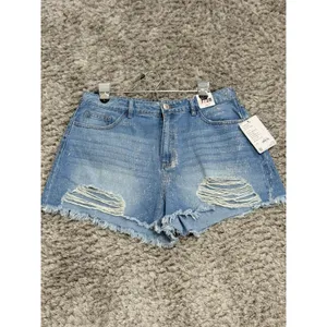 NWT BBJ Denim Shorts Womens 7/28 Glitter Distressed Ripped Cut Off High Rise thumbnail 2