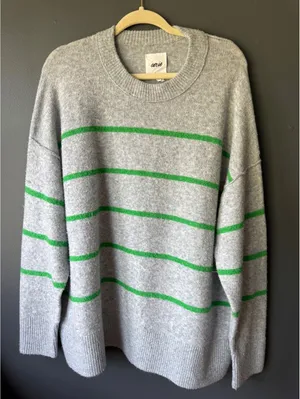Aerie Gray Sweater with Green Stripes, Size Large thumbnail 2