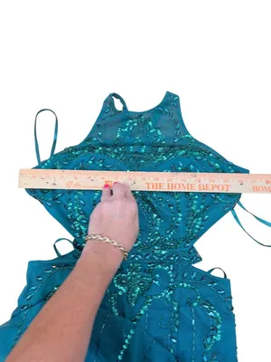 Y2K Sean Collection Beaded Teal Green Cutout Mermaid Trumpet Gown Sz 6 thumbnail 11
