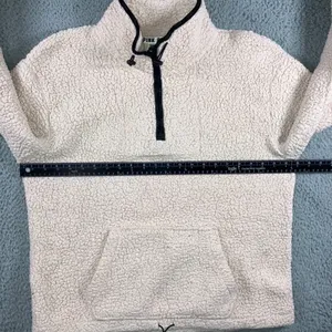 Victoria's Secret‎ Pink Sherpa Pullover Women Medium 1/4 Zip Fleece Mock Meck thumbnail 4