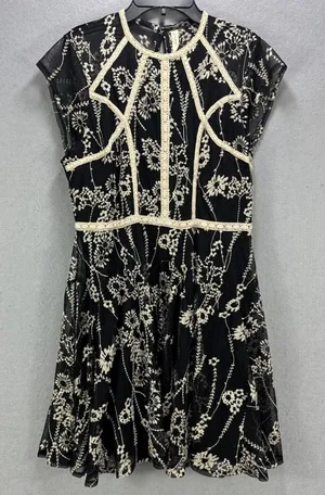 Free People Dress Woman's 10 Black & Cream Lace Short Boho Party Summer thumbnail 1