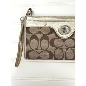 Coach Penelope Zip Wristlet Wallet Turn-Lock Gold Brown Signature Gold Liner Y2K thumbnail 2