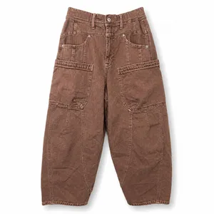 Free People We The Free New School Warm Brown Relaxed Straight Leg Cargo Jeans thumbnail 8
