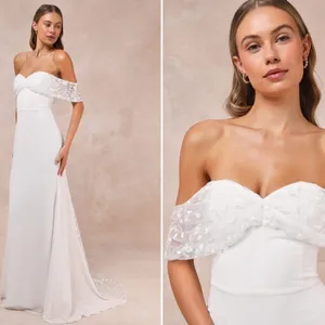 LULU's Bridal Wedding Floral Embroidered Off the Shoulder Elegant Mermaid Gown thumbnail 3