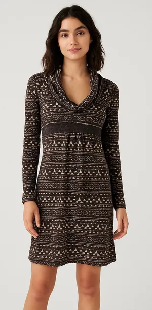 Hazel Brown‎ Patterned Long Sleeve Cowl Neck Knit Dress Fair Isle Print Small S thumbnail 1