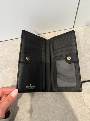 kate spade black leather continental wallet with gold plaque thumbnail 2
