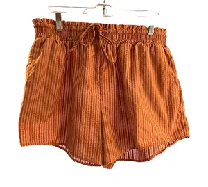 Wild Fable Women's Orange Striped Smocked Paperbag Waist Shorts - Size XL thumbnail 1
