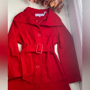 Lamasini Women's Vibrant Red Trench Coat thumbnail 6