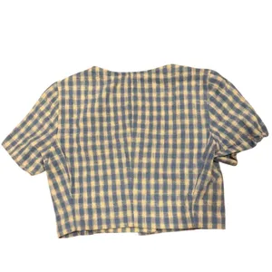 Zara Women's XS Blue Gingham Check Cropped Blouse Short Sleeve thumbnail 6