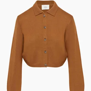 Aritzia Wilfred Nextdoor Cropped Polo Knit Cardigan Rich Chestnut New Size XS thumbnail 6
