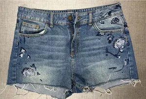 Zara Basic Z1975 Denim Cut Off Shorts Blue Women's Size‎ 6 Beaded Embrodiered thumbnail 1
