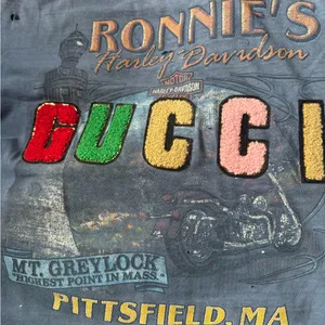 Dirty Bleach Gucci Patch Distress Oversized Shirt Blue Size XL thumbnail 7