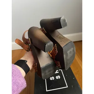 H&M Chunky Brown Leather Heeled Snadals Block heel Boho Indie size 5 Festival thumbnail 6