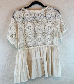 Altar'd State womens crochet blouse sz M boho cottage core hippie girly preppy thumbnail 3