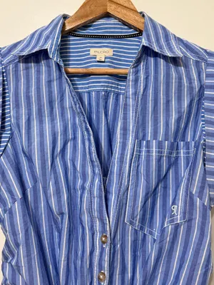 Anthropologie Pilcro Striped Sleeveless Wrap Shirt Dress Button Down XS Blue thumbnail 5