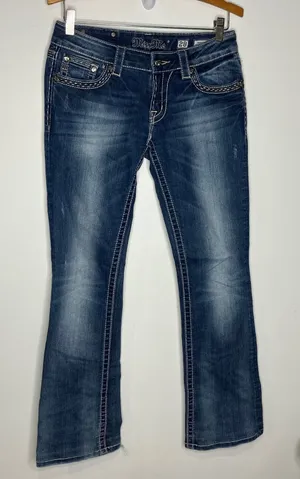 Miss Me‎ boot cut jeans women's size 28 distressed western cowgirl bling thumbnail 1