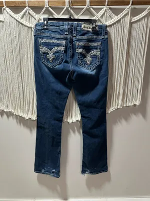 Rock Revival Dark Blue Women's Bootcut Jeans with Embroidered Pockets thumbnail 6