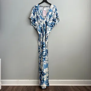 NEW BHLDN Leila Deep-V Flutter Sleeve Maxi Dress in Blue Floral Size 12 thumbnail 4
