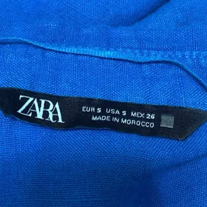 Zara Blue 100% Linen Half Sleeve Pocket V Neck Button Front Shirt Top Size S thumbnail 3