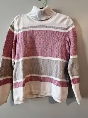 Pink/White/Beige 100% Cotton Turtleneck White thumbnail 1