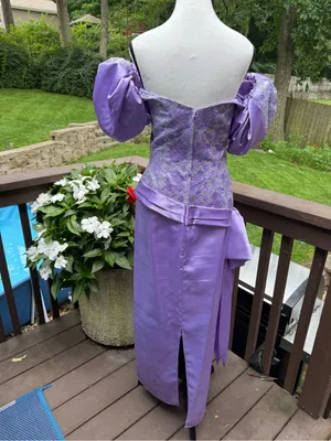 Vintage Lilac Floral Midi Dress with Puff Sleeves thumbnail 5