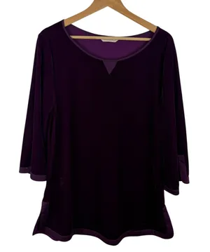 Soft Surroundings Velvet Tunic Top Sz‎ L/XL Purple Soft Comfy Royal Holiday Boho thumbnail 1