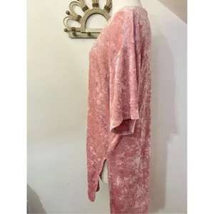 Free People Pink Crushed Velvet Split Hem Tunic Dress M thumbnail 3