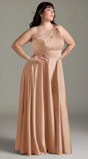 Azazie Charlize Stretch English Rose A-Line One Shoulder Stretch Satin Dress thumbnail 1