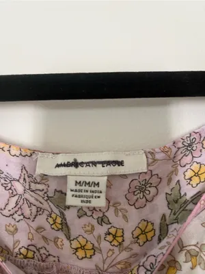 American Eagle Pink Floral Peasant Top Medium 100% Cotton Cottagecore thumbnail 4