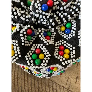 Vintage 1960s Beaded Drawstring Pouch Bag MCM Multicolor Bead Purse‎ Rockabilly thumbnail 3