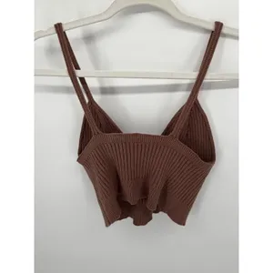 Brown Ribbed Crop Cami V Neck Spaghetti Strap Chocolate Fall M/L Size M thumbnail 4
