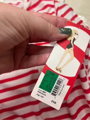 Spanx L/S Stripe Sun Shirt UPF 50 Stretch Size Large Red White Stripes New Waldo thumbnail 6