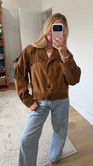 Amazon faux suede fringe jacket  thumbnail 1