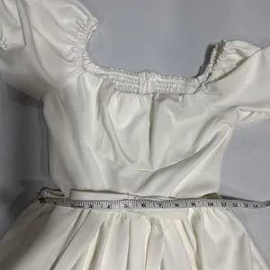 Timeless Collection A-Line Midi Dress Puff Sleeve Cut Out Womens XS Off White thumbnail 12
