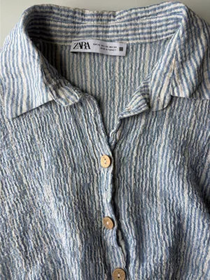 Zara Blue Striped Cotton Cropped Top Sz XS thumbnail 2