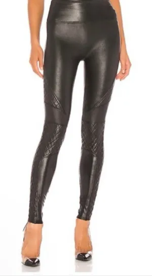 Black Faux Leather Quilted Leggings Large Moto High rise thumbnail 1