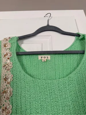 POL Mint Green Puff-Sleeve Knit Top with Lace Trim thumbnail 6