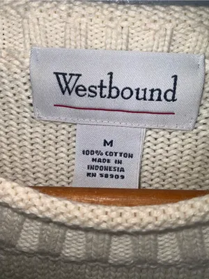 Westbound Women's Cream Cotton Crewneck Sweater Medium thumbnail 6