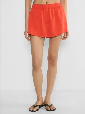Aritzia Wilfred Distill Short Poppy Red high rise pull on sateen minimalist XS thumbnail 3