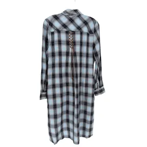 Democracy Plaid Flannel Dress Womens S Blue Distressed Hem Coastal Cowgirl Boho thumbnail 12