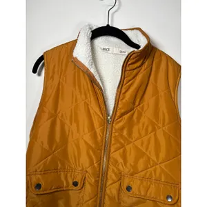 BKE Quilted Puffer Vest Mustard Yellow Sherpa Lined Gorpcore Outdoor Cozy Small thumbnail 2